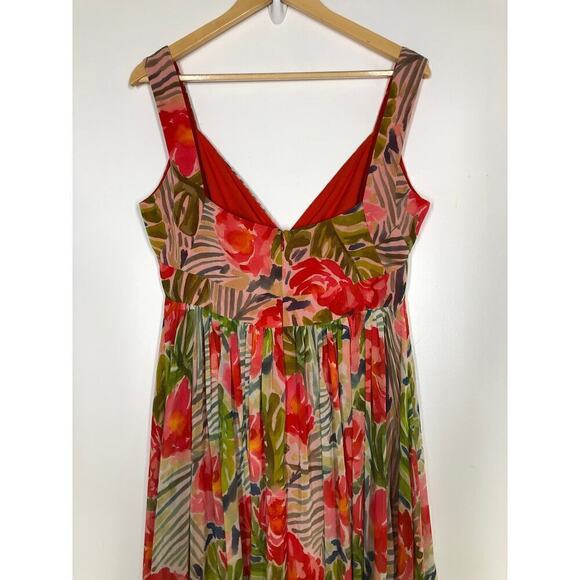 Badgley Miscka Floral Gown  Sleeveless Maxi Gown Tropical Red Green Size 8 - Picture 9 of 13